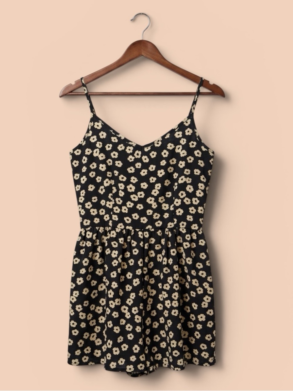 one clothing Black and Cream Floral Spaghetti-Strap Romper
